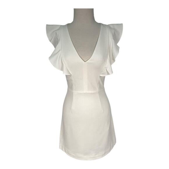 French Connection Summer White Whisper Ruffle V-Neck Mini Dress Size 2 Sleeveles - Picture 1 of 14